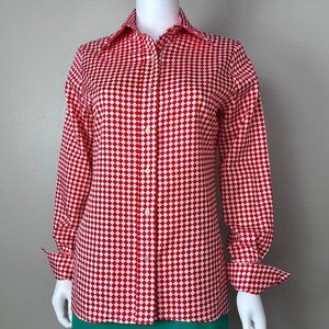 Vintage 1970s Red Check Blouse, Turtle Cufflinks, Adelaar Man Tailored Shirt M